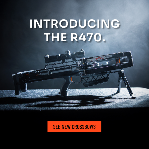 Promotional banner showcasing a modern crossbow-style hunting setup